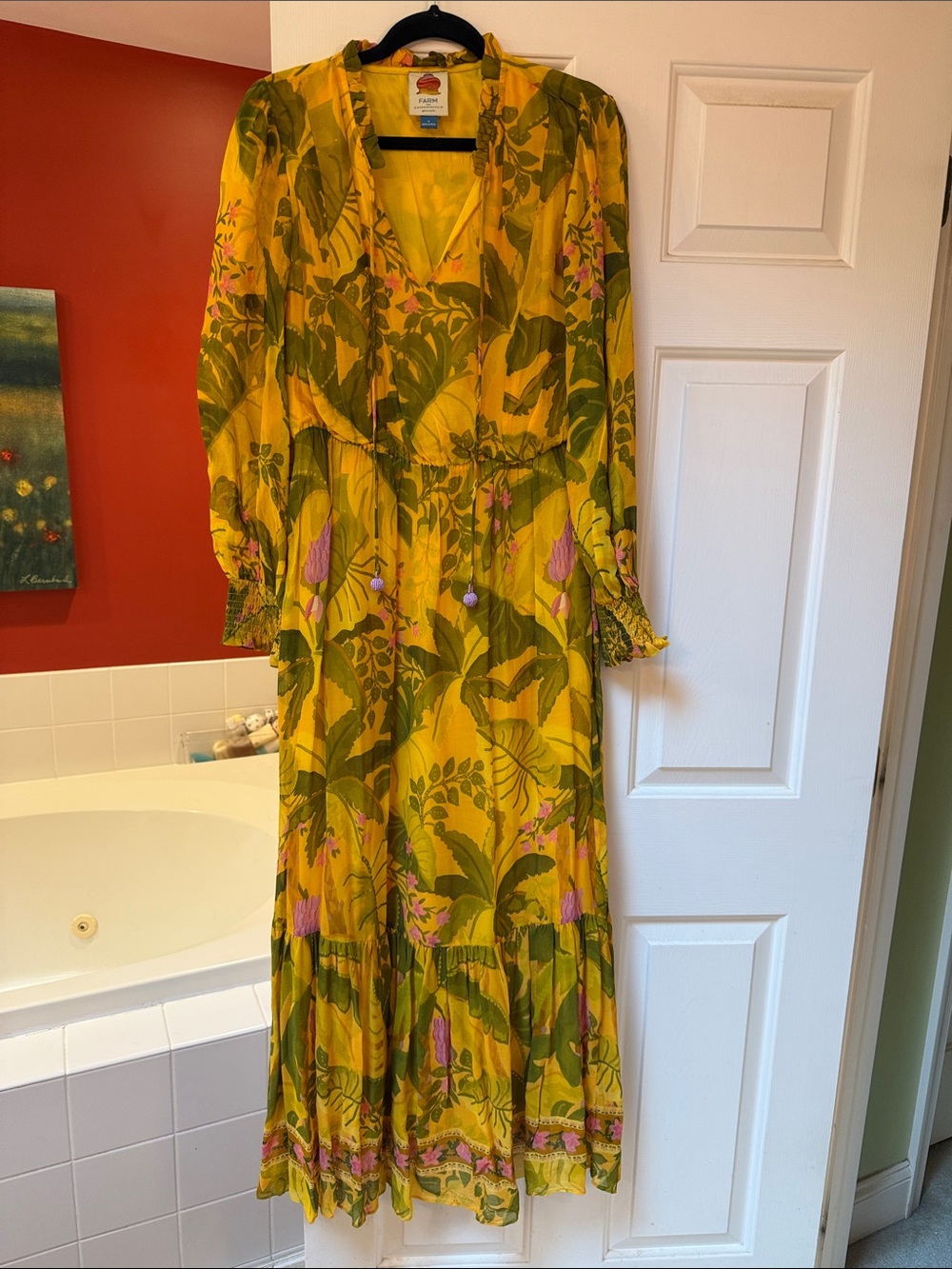 FARM Rio Yellow Tropical Floral Long-Sleeve Maxi Dress size M